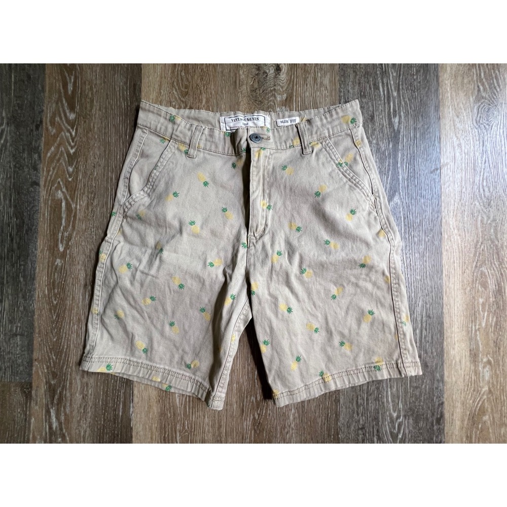 Vintage Genes Pineapple Shorts Mens 30 Khaki Tan Excellent Slim Fit Flat Front